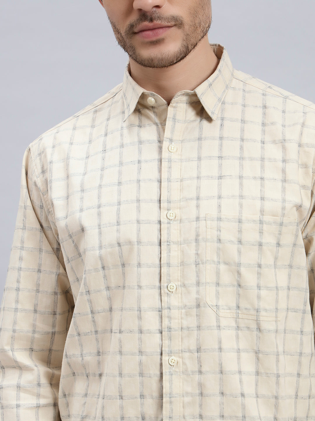 Men's Beige Checked Shirt
