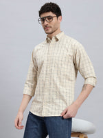 Men's Beige Checked Shirt