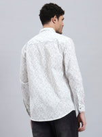 White Cotton Printed Full Sleeve Shirt – Regular Fit