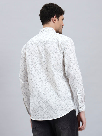 White Cotton Printed Full Sleeve Shirt – Regular Fit