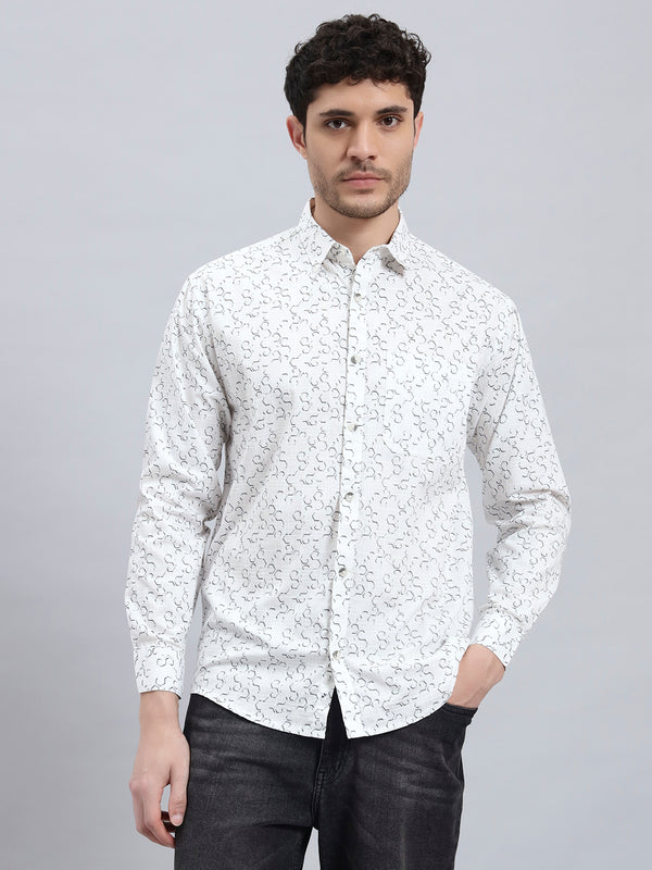 White Cotton Printed Full Sleeve Shirt – Regular Fit
