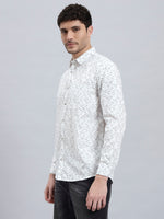 White Cotton Printed Full Sleeve Shirt – Regular Fit