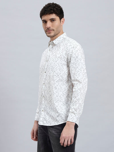 White Cotton Printed Full Sleeve Shirt – Regular Fit