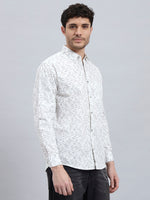 White Cotton Printed Full Sleeve Shirt – Regular Fit