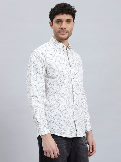 White Cotton Printed Full Sleeve Shirt – Regular Fit