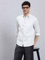 White Cotton Printed Full Sleeve Shirt – Regular Fit
