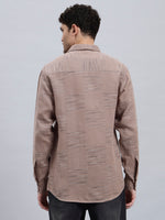 Textured Brown Twill Cotton Regular Fit Shirt