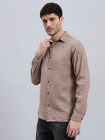 Textured Brown Twill Cotton Regular Fit Shirt