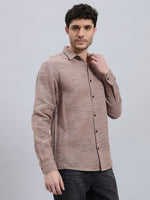 Textured Brown Twill Cotton Regular Fit Shirt