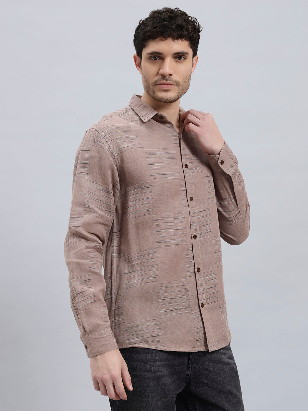 REBELAW Textured Twill Cotton Regular Fit Shirt