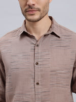 Textured Brown Twill Cotton Regular Fit Shirt
