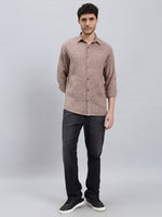 Textured Brown Twill Cotton Regular Fit Shirt