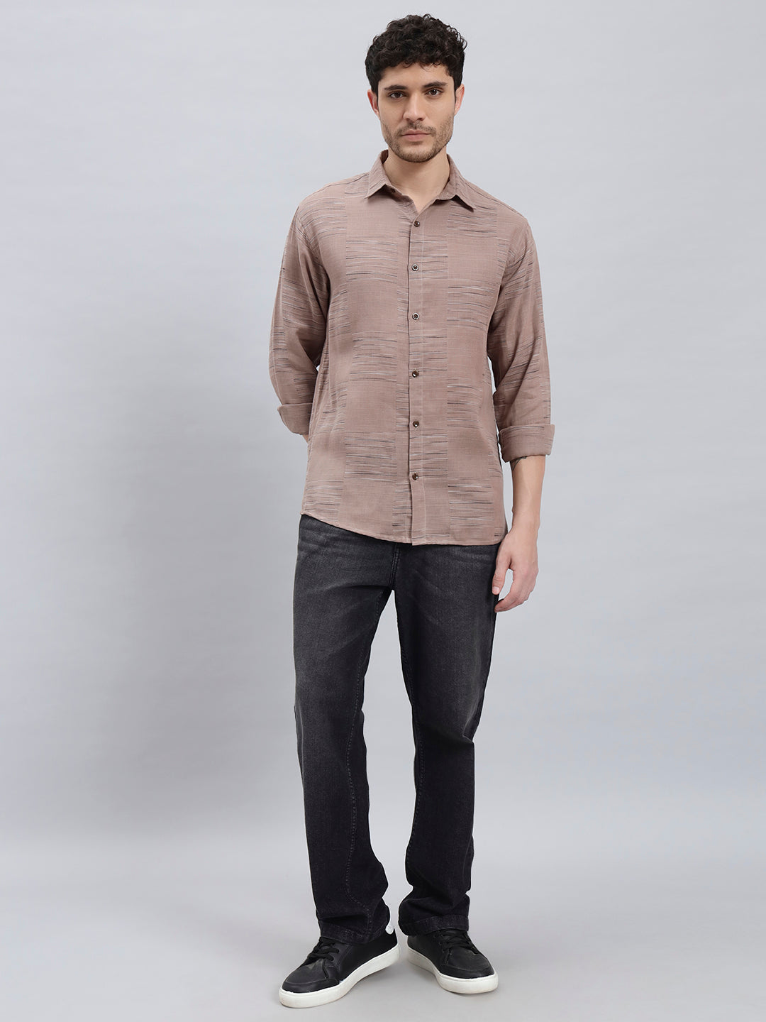 REBELAW Textured Twill Cotton Regular Fit Shirt