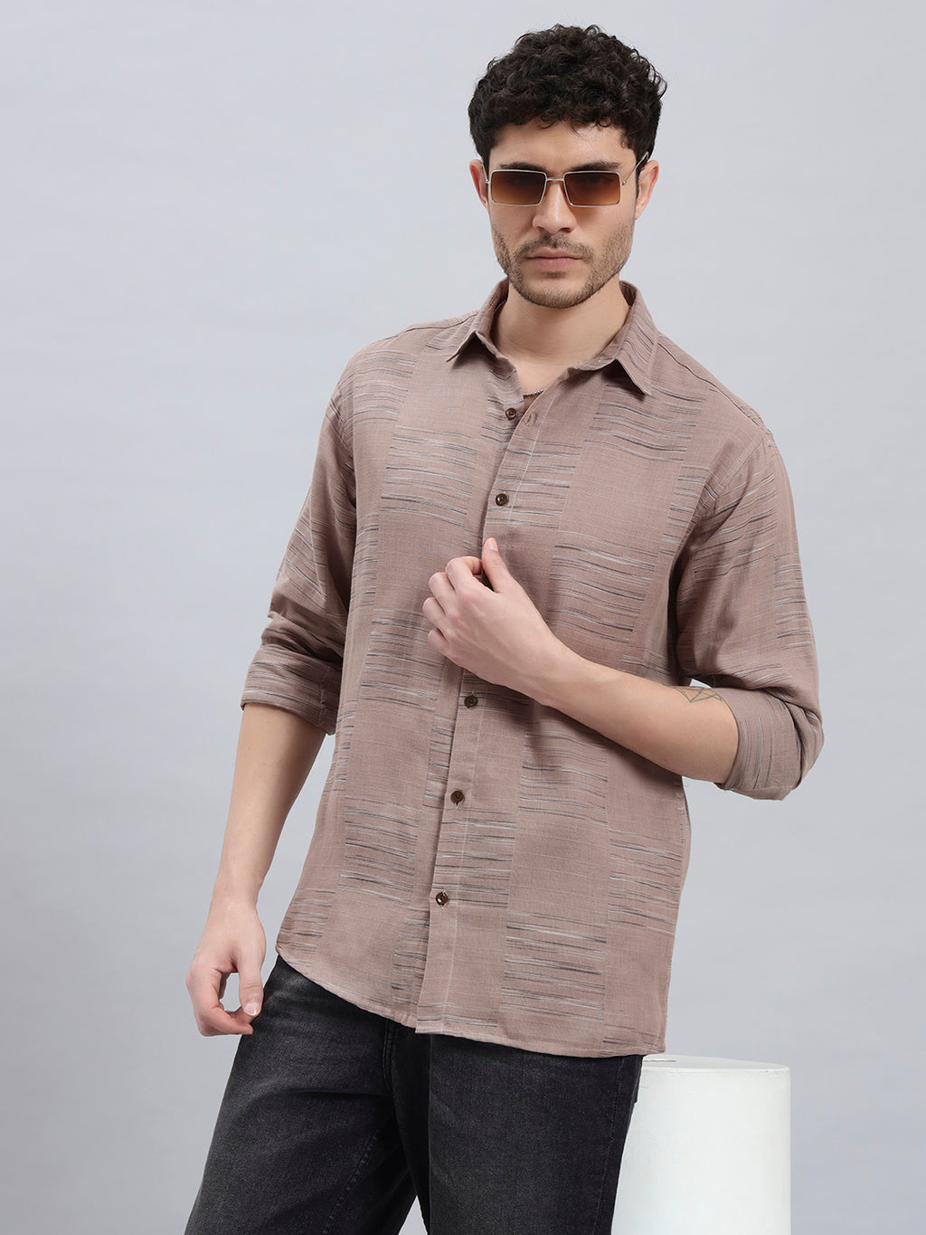 REBELAW Textured Twill Cotton Regular Fit Shirt
