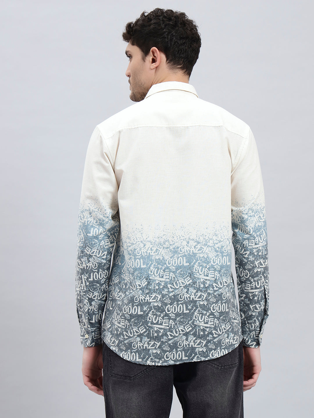 REBELAW Alphabet Print Cotton Linen Shirt