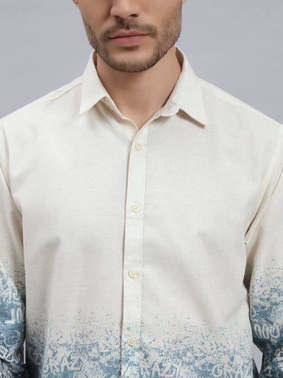 REBELAW Alphabet Print Cotton Linen Shirt