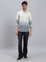 REBELAW Alphabet Print Cotton Linen Shirt