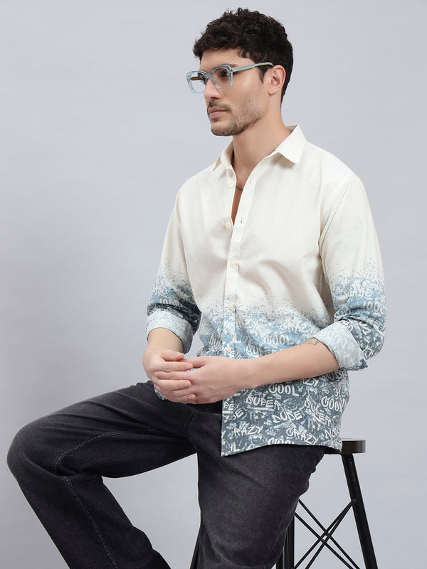 REBELAW Alphabet Print Cotton Linen Shirt