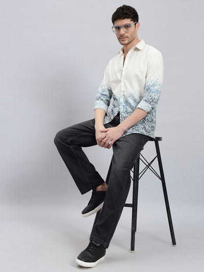 REBELAW Alphabet Print Cotton Linen Shirt