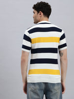 Men’s Premium Cotton Knitted T-Shirt with Multicolour Stripe Design