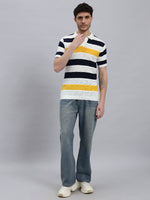 Men’s Premium Cotton Knitted T-Shirt with Multicolour Stripe Design