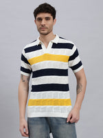 Men’s Premium Cotton Knitted T-Shirt with Multicolour Stripe Design