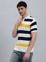 Men’s Premium Cotton Knitted T-Shirt with Multicolour Stripe Design