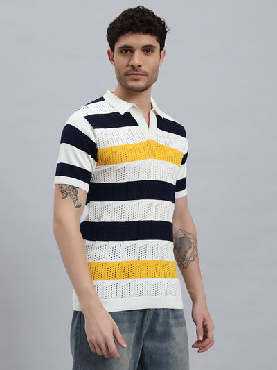 Men’s Premium Cotton Knitted T-Shirt with Multicolour Stripe Design