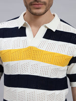 Men’s Premium Cotton Knitted T-Shirt with Multicolour Stripe Design