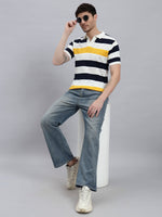Men’s Premium Cotton Knitted T-Shirt with Multicolour Stripe Design