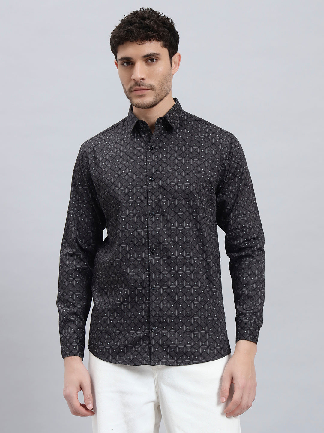 Men’s Satin Cotton Printed Shirt – Regular Fit
