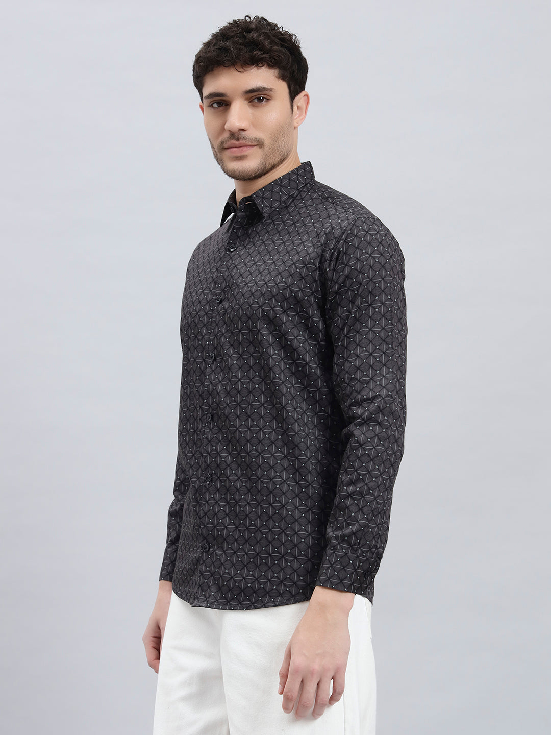 Men’s Satin Cotton Printed Shirt – Regular Fit