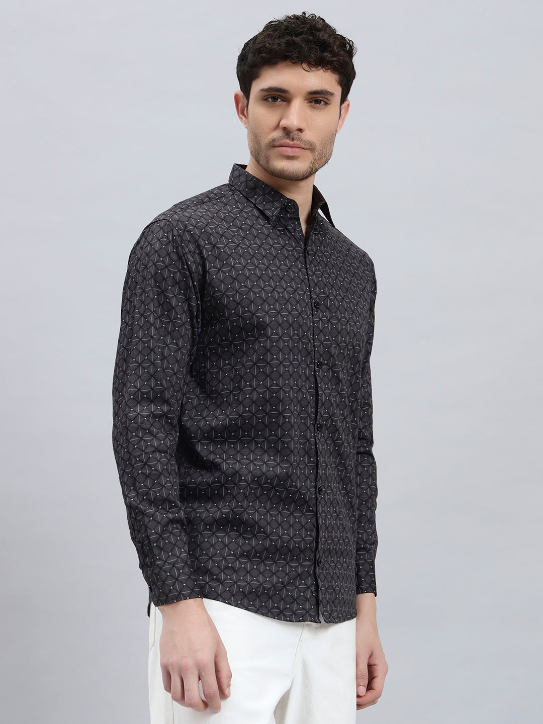 Men’s Satin Cotton Printed Shirt – Regular Fit