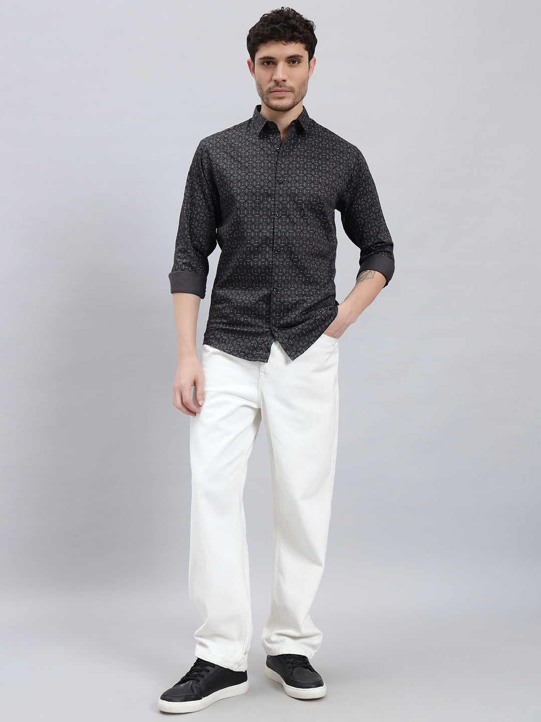 Men’s Satin Cotton Printed Shirt – Regular Fit