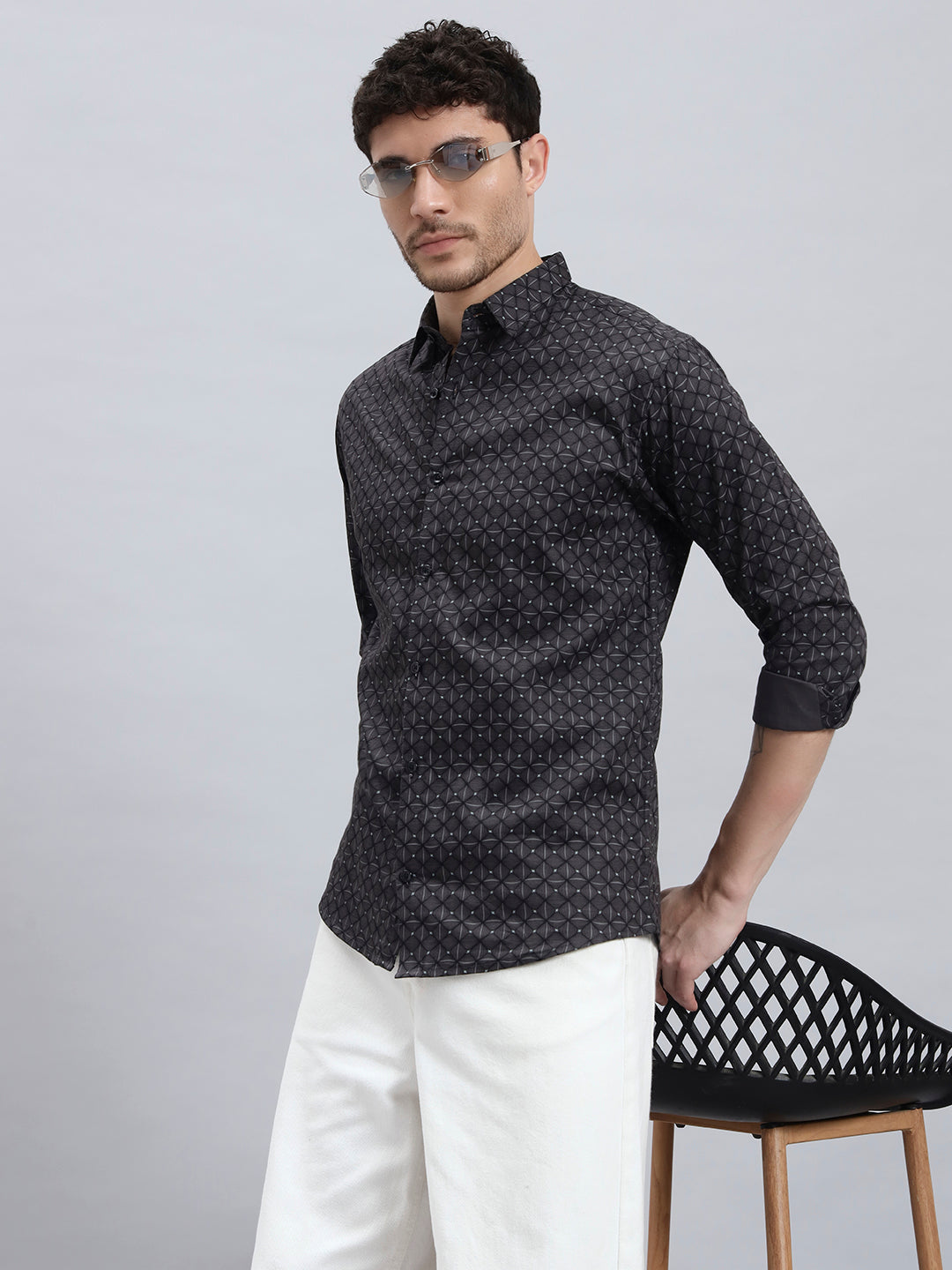 Men’s Satin Cotton Printed Shirt – Regular Fit