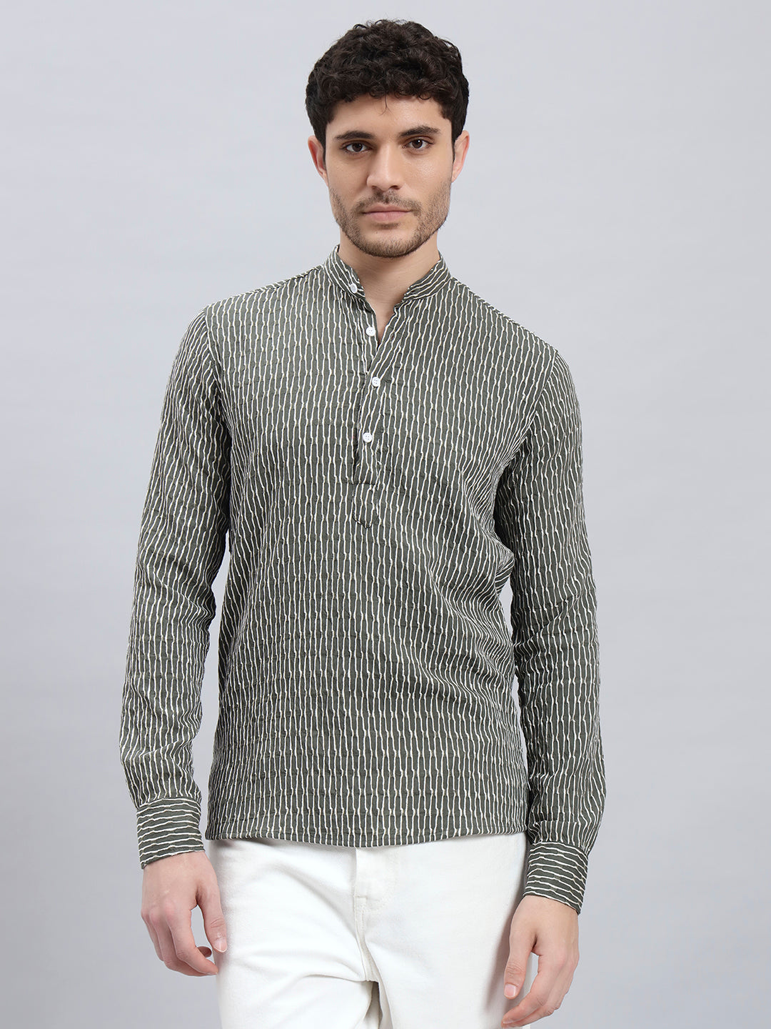 Textured Bottle Green Short Kurta