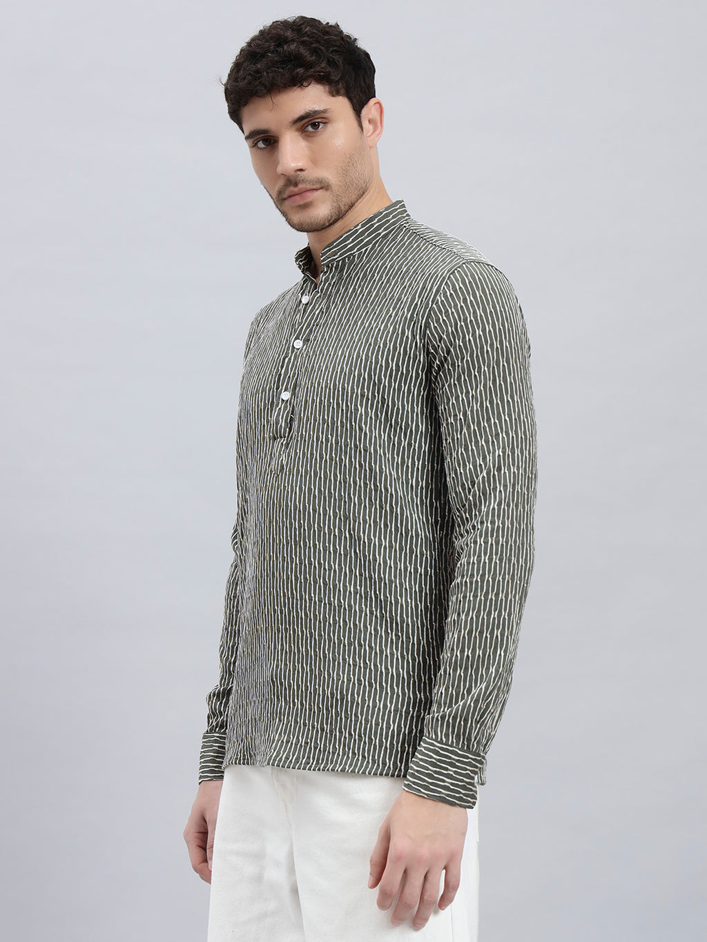 Textured Bottle Green Short Kurta