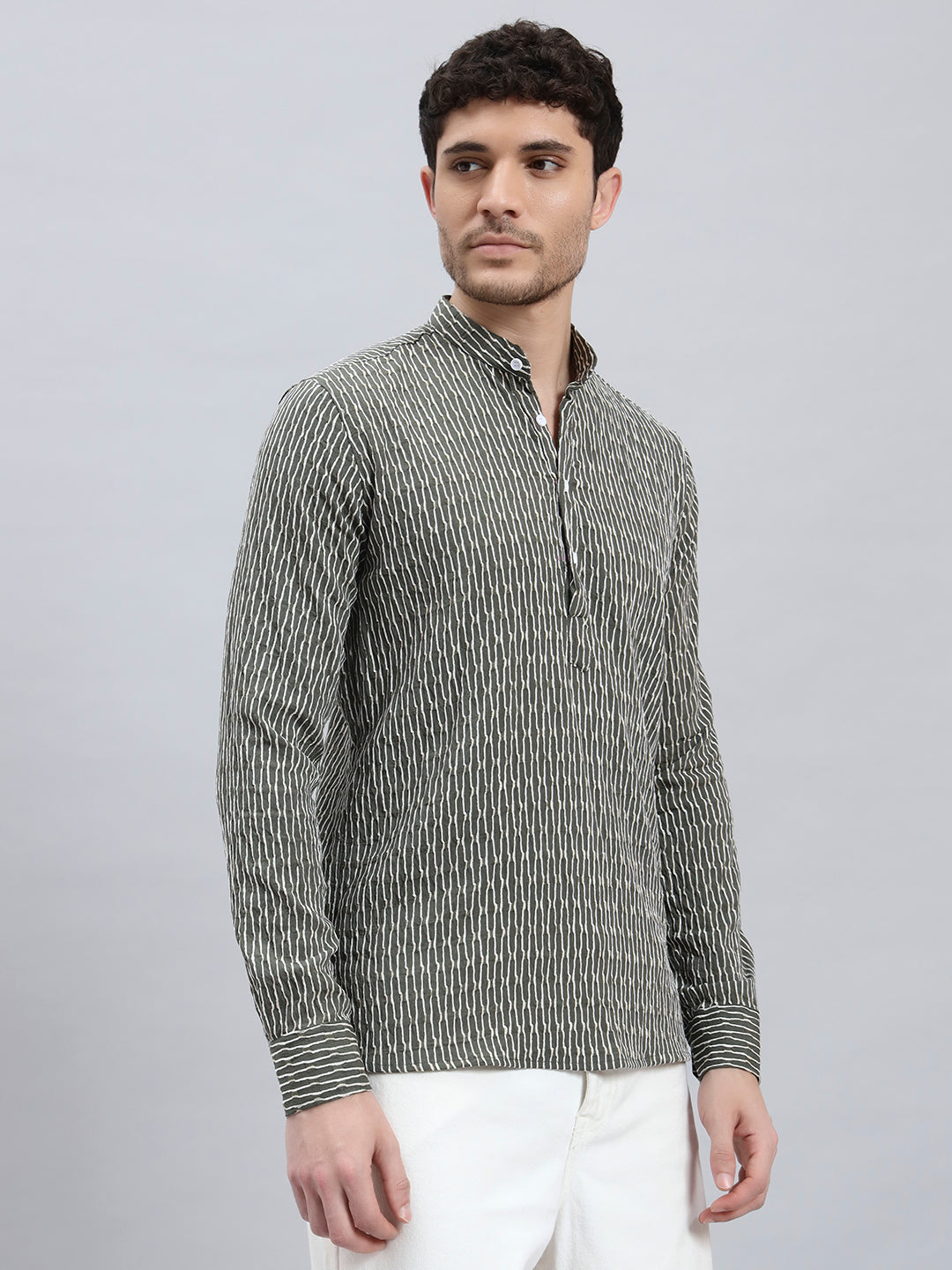 Textured Bottle Green Short Kurta