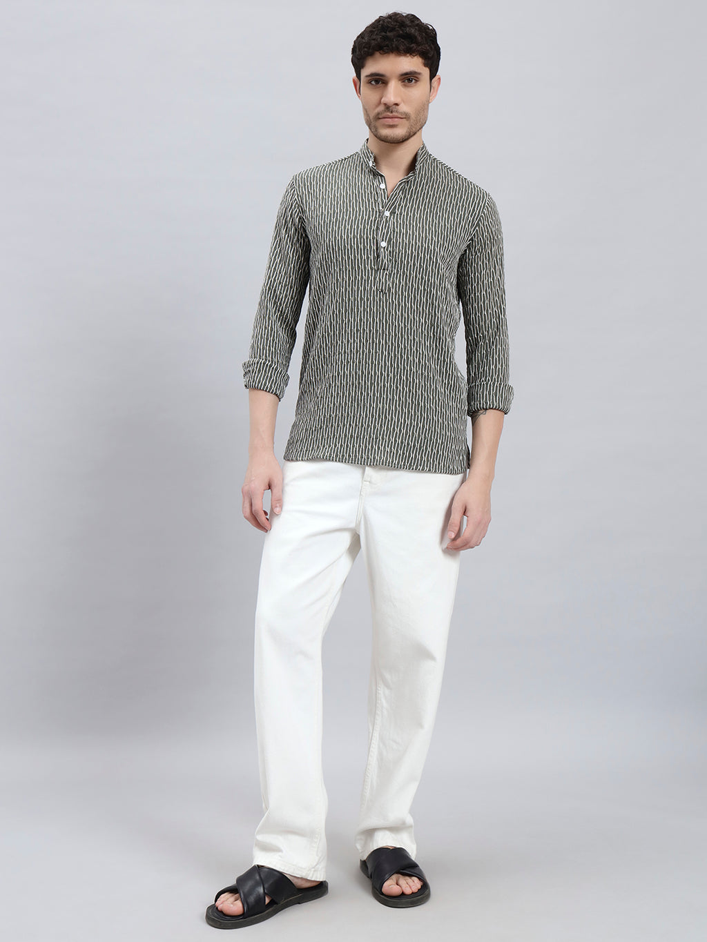 Textured Bottle Green Short Kurta