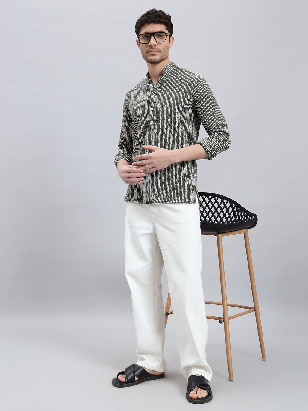 Textured Bottle Green Short Kurta