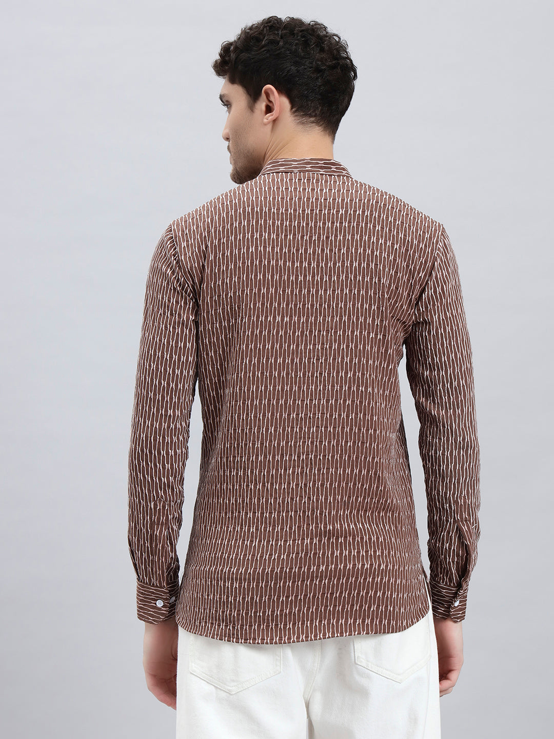 Textured Dark Brown Short Kurta