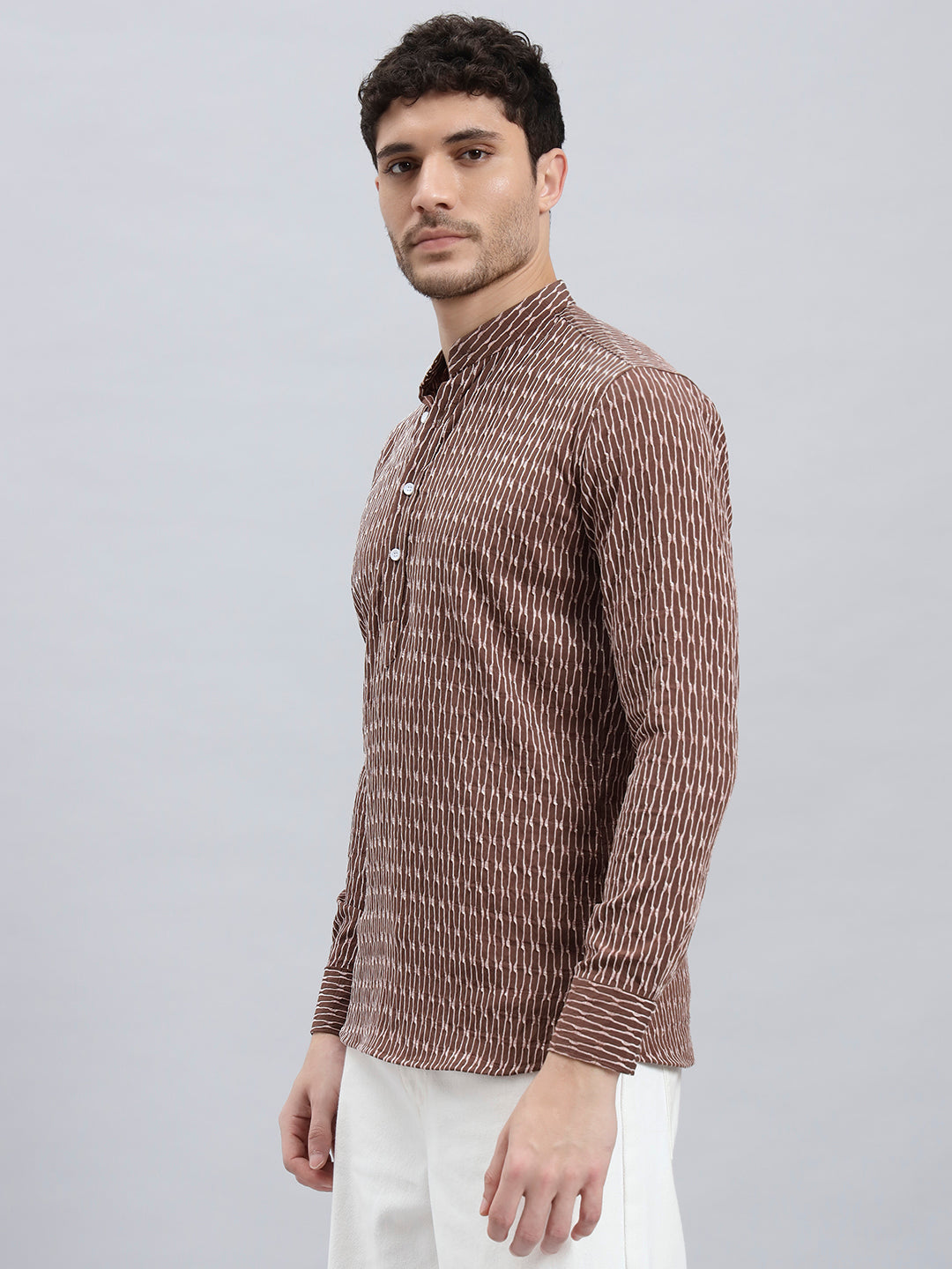 Textured Dark Brown Short Kurta