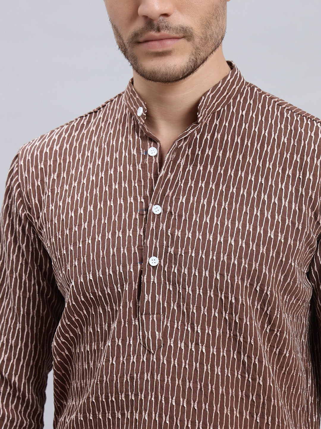 Textured Dark Brown Short Kurta