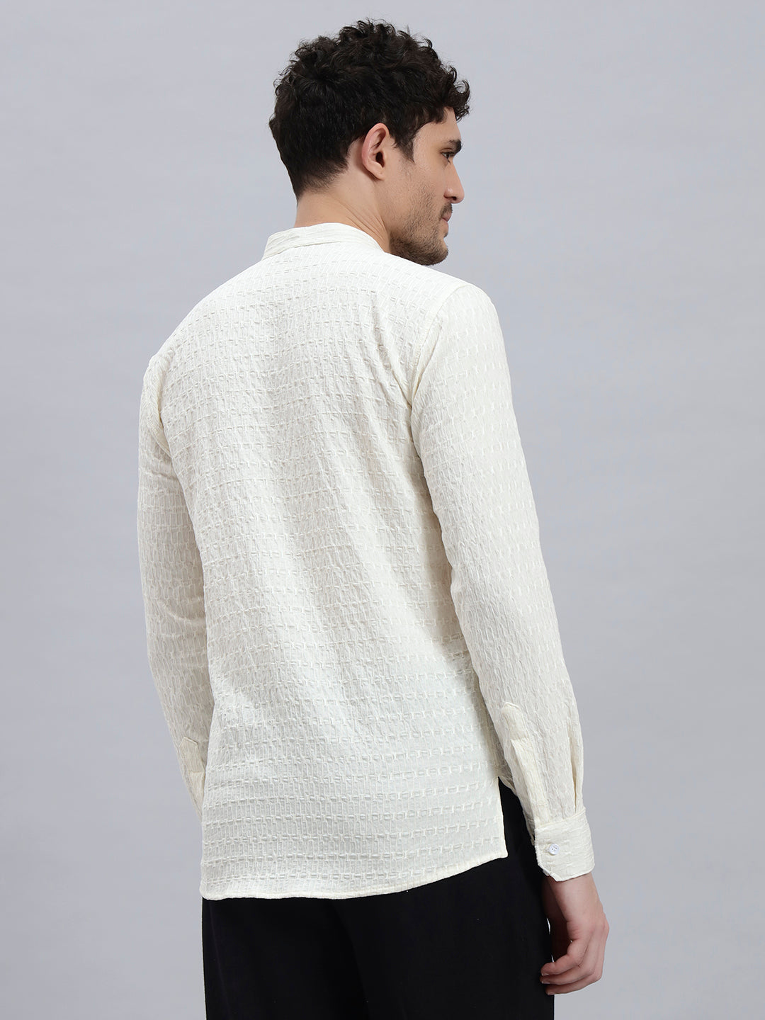Textured White Short Kurta
