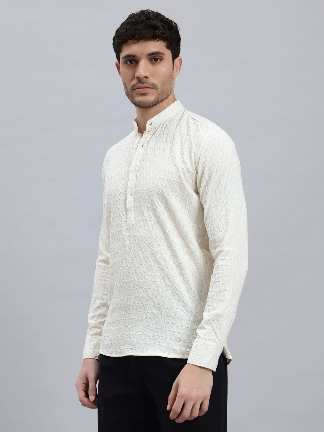 Textured White Short Kurta