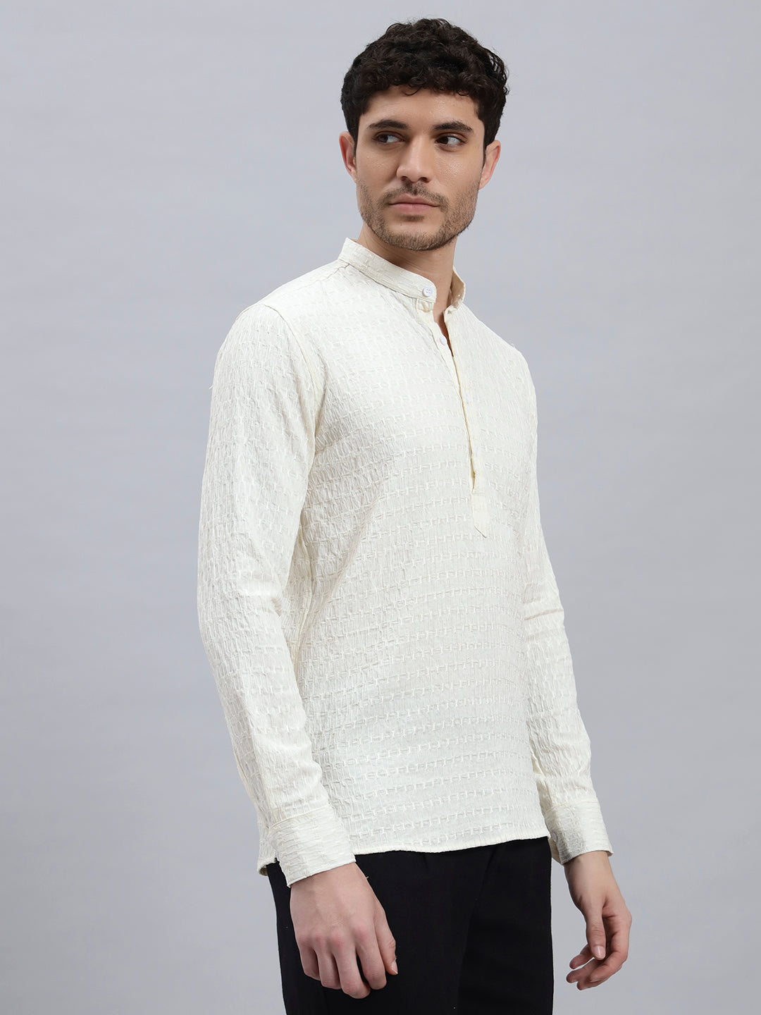 Textured White Short Kurta