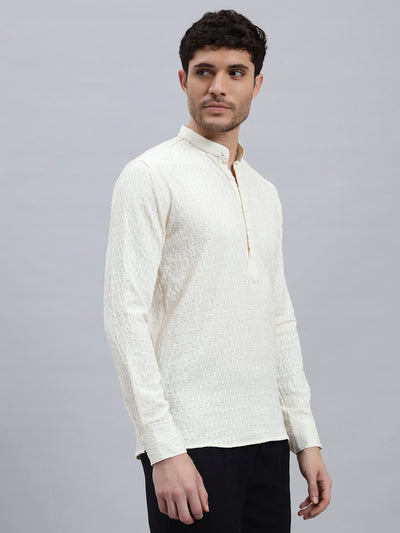 Textured White Short Kurta