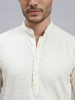 Textured White Short Kurta