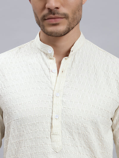 Textured White Short Kurta