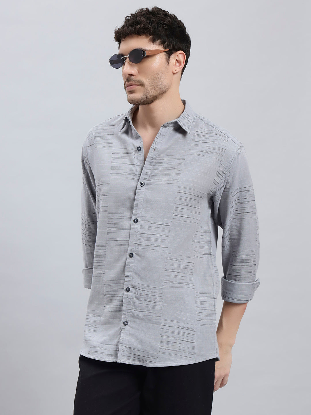 REBELAW Urban Texture Cotton Regular Fit Shirt